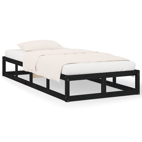 vidaXL Cadre de lit Noir 90x200 cm Bois massif