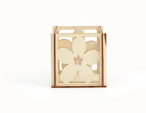 Photophore Fleur Bois 70X70X70mm