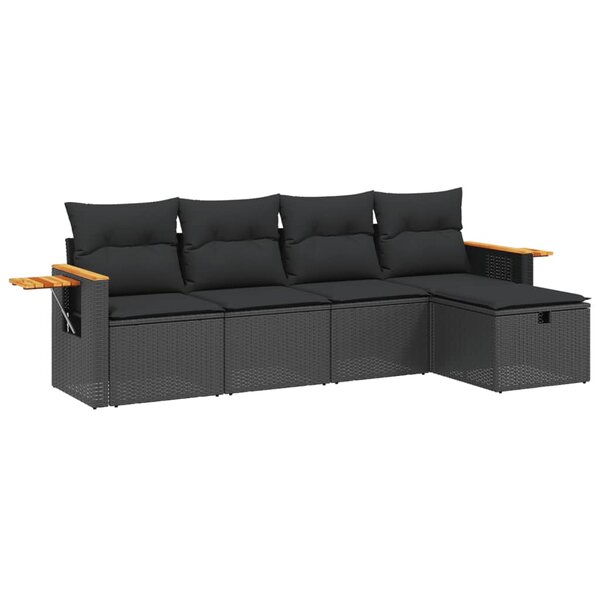 vidaXL Salon de jardin 5 Pièces avec coussins noir résine tressée