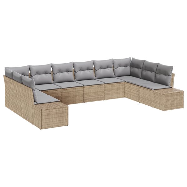 vidaXL Set de canapés de jardin 10 pièces avec coussins Beige Rotin synthétique