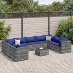 vidaXL Salon de jardin 10 Pièces avec coussins Gris Résine tressée