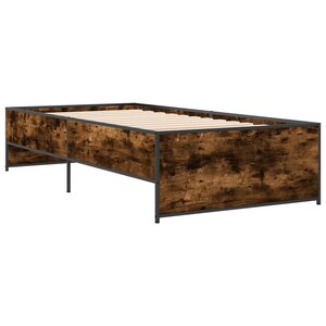 vidaXL Cadre de lit chêne fumé 90x190 cm bois d'ingénierie et métal