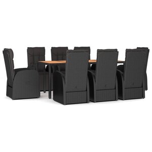 vidaXL Ensemble à manger de jardin 9 Pièces Noir Poly rotin et acacia
