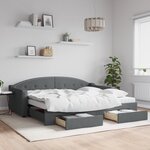 vidaXL Lit de jour avec gigogne et tiroirs gris foncé 90x200 cm tissu