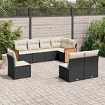 vidaXL Salon de jardin 8 Pièces avec coussins noir résine tressée