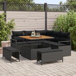 vidaXL Ensemble de Canapés de Jardin 8 Pièces avec Coussins Noir Poly Rattan Acacia