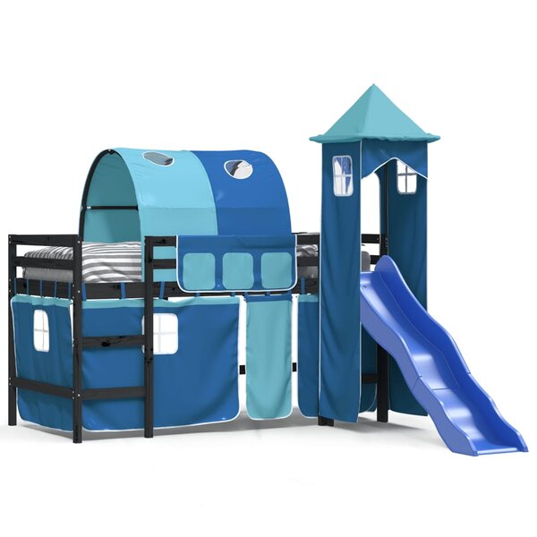 vidaXL Lit mezzanine enfants avec tour bleu 90x200 cm bois pin massif