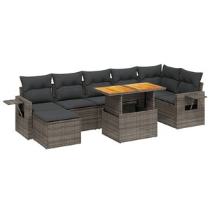 vidaXL Salon de jardin 8 Pièces avec coussins gris résine tressée