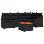 Ensemble de Canapé de Jardin 6 Pièces avec Coussins Noir Poly Rattan Acacia
