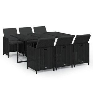 vidaXL Mobilier à dîner de jardin et coussins 7Pièces Résine tressée Noir