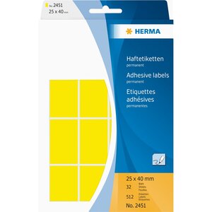 Etiquettes multi-usage,25 x 40 mm, jaune pack de 512 herma