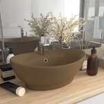 vidaXL Lavabo ovale de luxe à trop-plein Crème mat 58 5x39cm Céramique