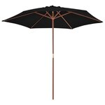 vidaXL Parasol d'extérieur avec mât en bois Noir 270 cm