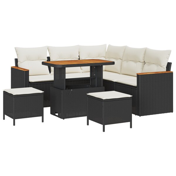 Ensemble de Canapés de Jardin 8 Pièces avec Coussins Noir Poly Rattan