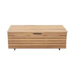 Coffre de jardin 190L en bois exotique d'eucalyptus FSC - 190 L - 48,5 x 109,5 x 37 cm - Avec roulettes -  Effet Teck