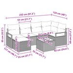 Ensemble de 7 pièces de canapé de jardin avec coussins gris poly rotin