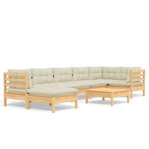 vidaXL Salon de jardin 8 Pièces avec coussins crème Bois de pin massif