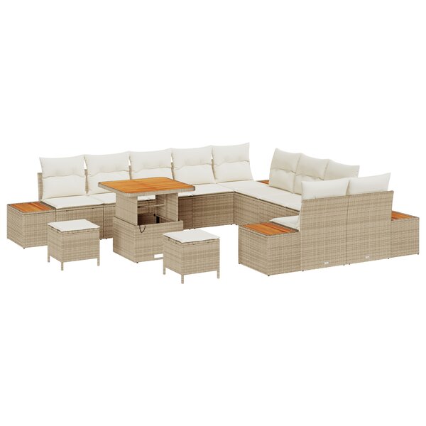 Ensemble de 13 pièces de canapé de jardin avec coussins Beige Poly Rattan Acacia