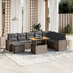 vidaXL Salon de jardin 9 Pièces avec coussins gris résine tressée