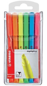 Etui de 6 Surligneurs de poche Flash Pte Biseautée 1 - 3,5 mm Assortis STABILO