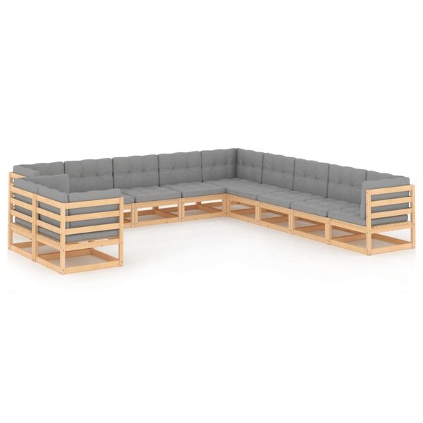 vidaXL Salon de jardin 11 Pièces avec coussins Bois de pin massif