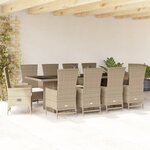 vidaXL Ensemble à manger de jardin et coussins 11 Pièces beige poly rotin