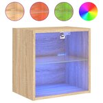 vidaXL Table de chevet murale avec lumières LED chêne sonoma