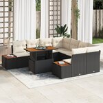 vidaXL Ensemble de salle à manger de jardin de 9 pièces avec coussins noir rotin poly acacia