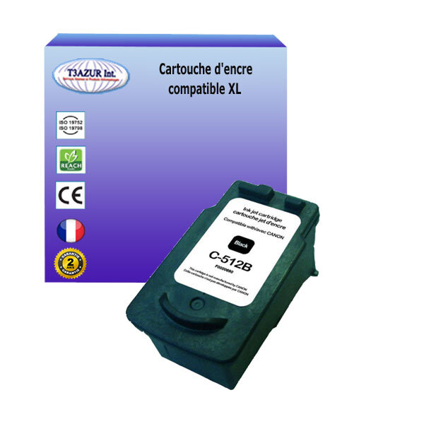 Cartouche compatible avec canon pixma mp230 mp235 mp240 mp250 remplace canon pg-512 noire - t3azur