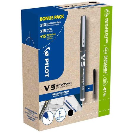 Stylo roller V5 HI-TECPOINT  BONUS PACK  noir PILOT