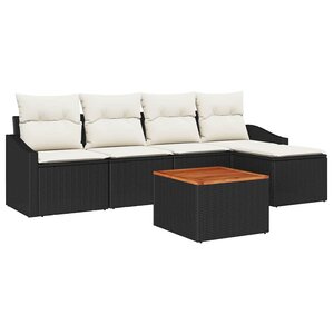 vidaXL Ensemble de canapé de jardin 6 Pièces Noir et Crème polyrotin
