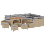 Ensemble de sofas de jardin 13 pièces avec coussins Beige Poly Rattan Acacia