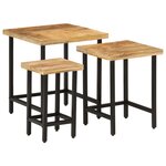 vidaXL Tables basses gigognes 3Pièces bois de manguier massif brut et fer