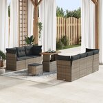 Ensemble de Canapé de Jardin vidaXL 10 Pièces avec Coussins Gris Poly Rattan Acacia