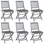 vidaXL Chaises pliables d'extérieur lot de 6 et coussins Bois d'acacia