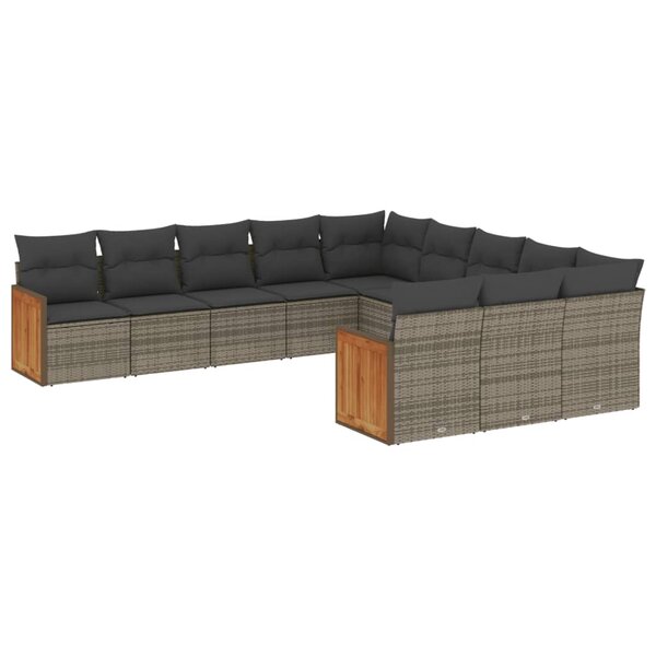 vidaXL Salon de jardin 11 Pièces avec coussins gris résine tressée
