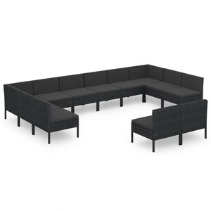 vidaXL Salon de jardin 12 Pièces avec coussins résine tressée noir