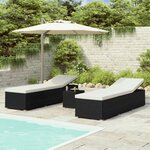 vidaXL Chaises longues de jardin table à thé 3 Pièces Résine tressée Noir