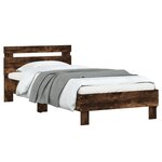 vidaXL Cadre de lit tête de lit et lumières LED chêne fumé 90x190 cm
