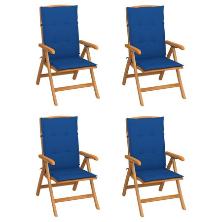 vidaXL Chaises inclinables de jardin avec coussins 4 Pièces Teck solide