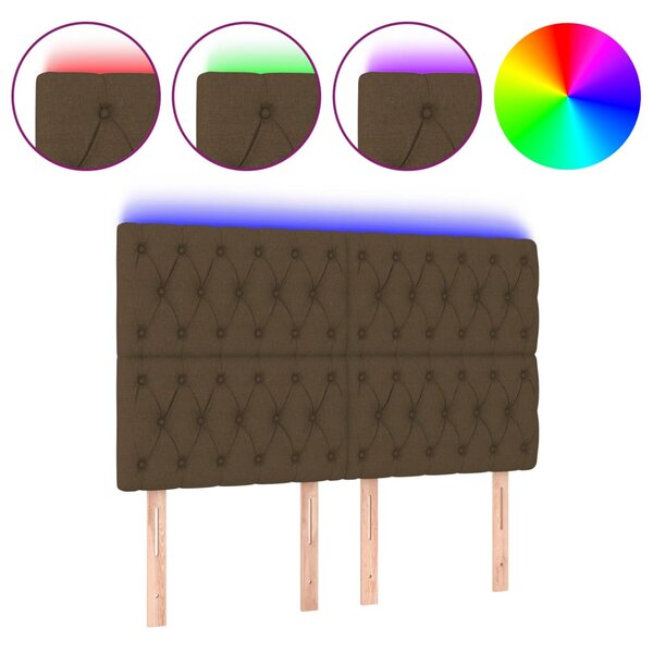 vidaXL Tête de lit à LED Marron foncé 144x7x118/128 cm Tissu