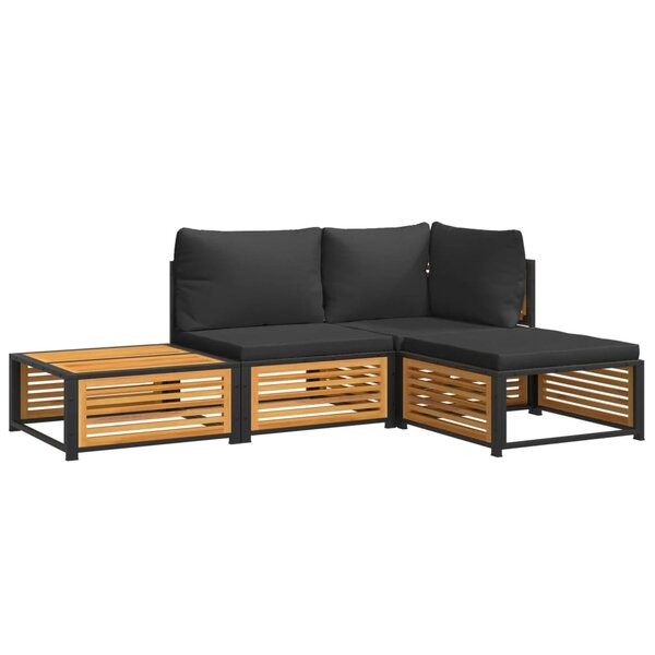 vidaXL Salon de jardin avec coussins 4 Pièces bois d'acacia massif
