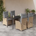 vidaXL Ensemble à manger de jardin avec coussins 5Pièces Beige poly rotin
