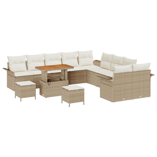 Ensemble de canapés de jardin 13 pièces avec coussins Beige Poly Rattan Acacia