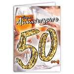 MAXI Grande Carte Géante XXL pour ANNIVERSAIRE 50 ANS Mixte H/F + Enveloppe format 32x23cm - Chiffres Nombre Doré Fêter Trinquer à la Santé au Bonheur Spritz Apéro - Fabriqué en France MX-5050