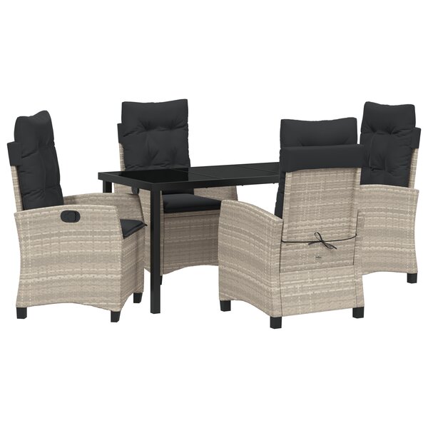 vidaXL Set de salle à manger de jardin 5 pièces avec coussins Gris clair Poly Rattan
