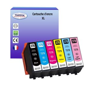 T3AZUR- 6x Cartouches Compatible avec Epson 37XL 37 XL remplace Epson Expression Photo XP-15000 HD XP-8500 XP-8505 XP-8600 XP-8605