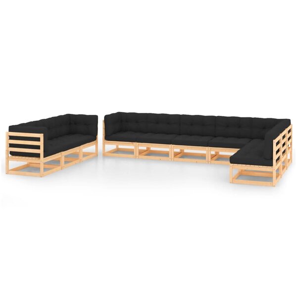 vidaXL Salon de jardin 10 Pièces avec coussins anthracite Pin massif