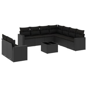vidaXL Salon de jardin 10 Pièces avec coussins noir résine tressée
