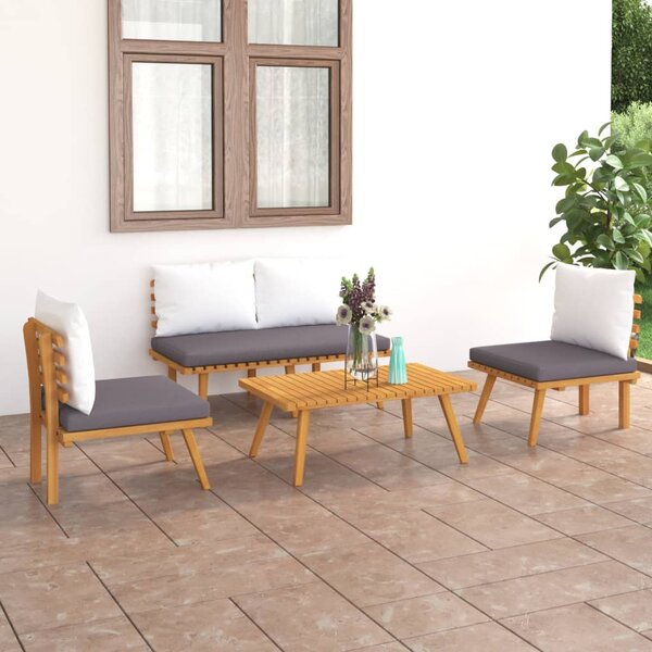 vidaXL Salon de jardin 4 Pièces avec coussins Bois d'acacia solide